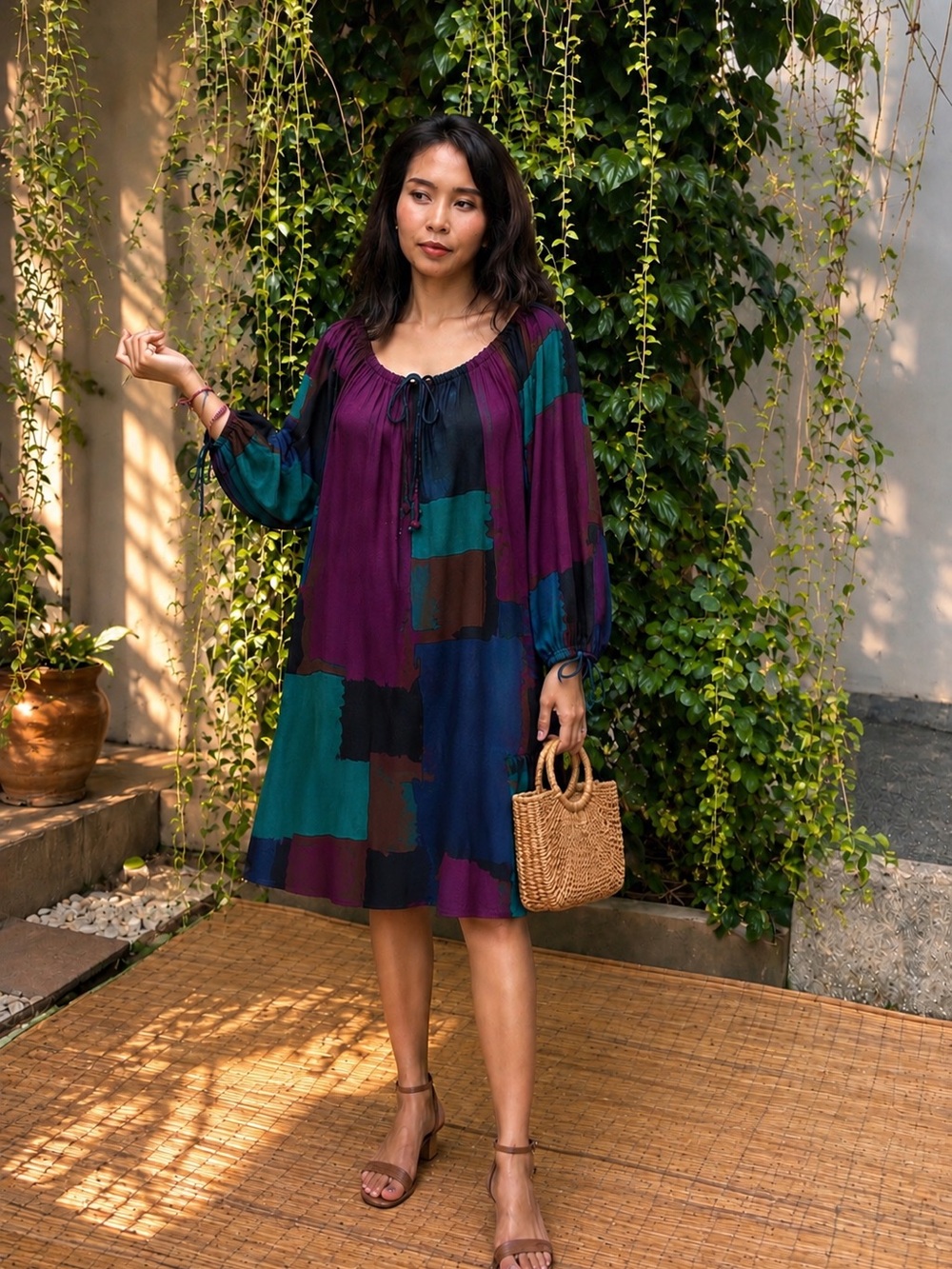 Essential by‎ J.B.S. Abstract Print Tie Neck Dress Size M